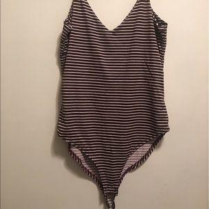 Red, white, and black Spaghetti strap body suit